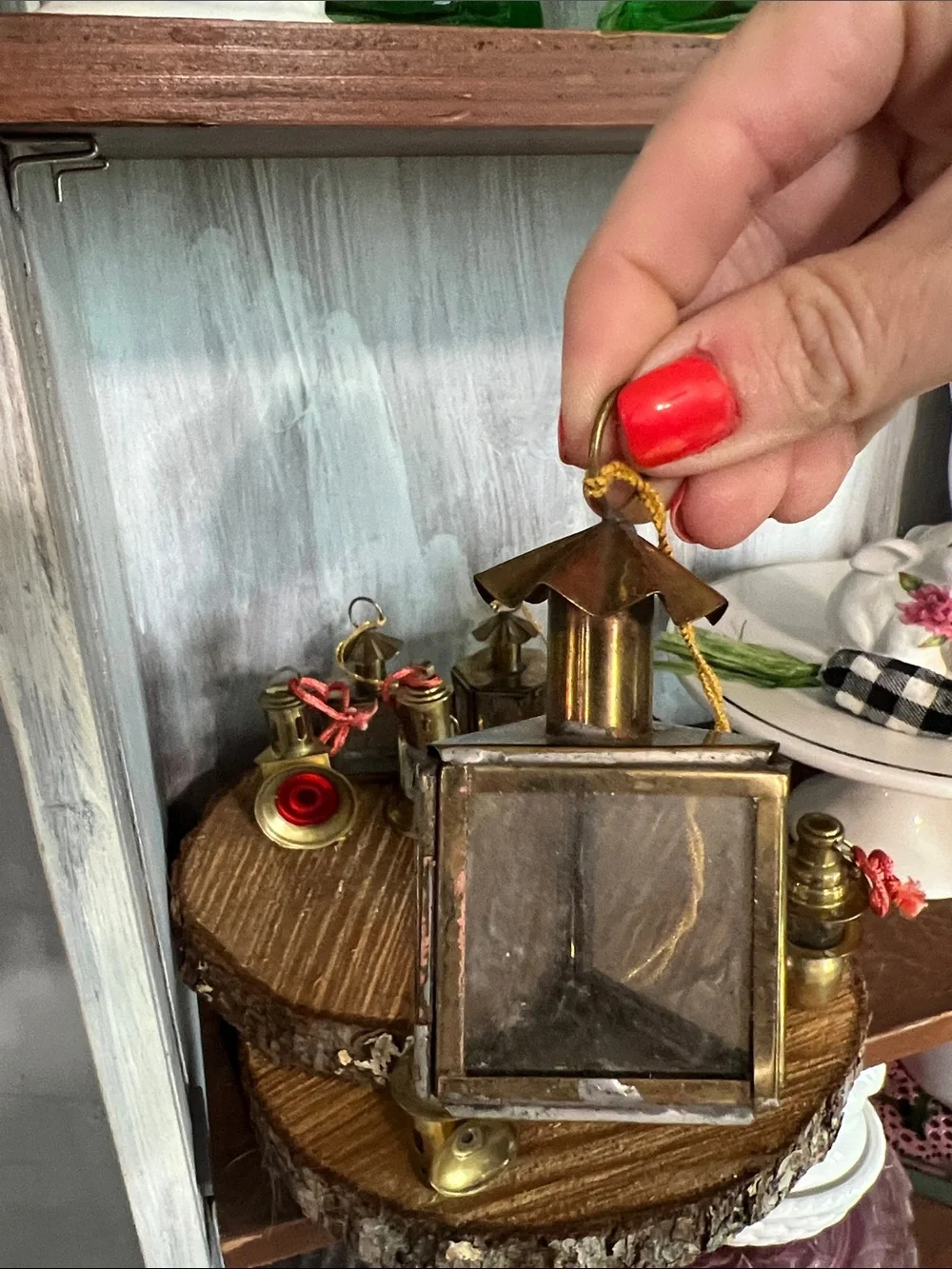 Vintage Mini Lantern Ornament - Gold Decorative Home Accent Set of 7